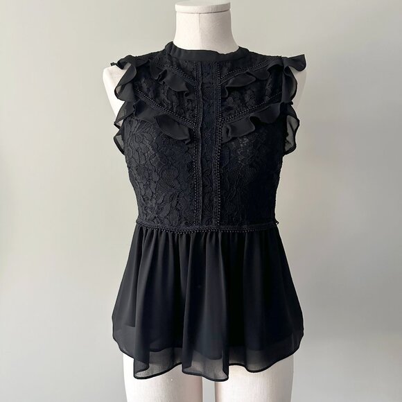 Ever New Blouse Black Womens Size 4 Lace Babydoll Sleeveless - Picture 1 of 6